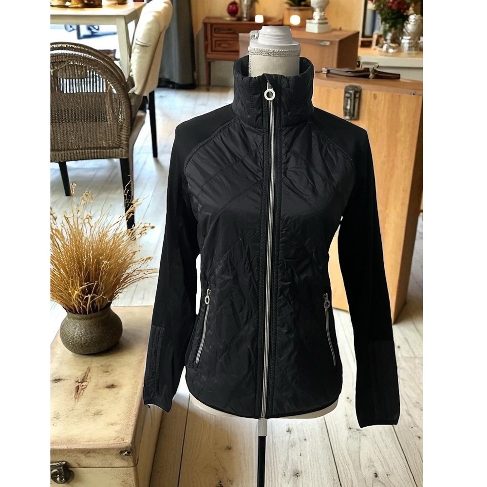 Calvin Klein Women's Black Quilted Full Zip Jacket Mock‎ Neck Athletic S